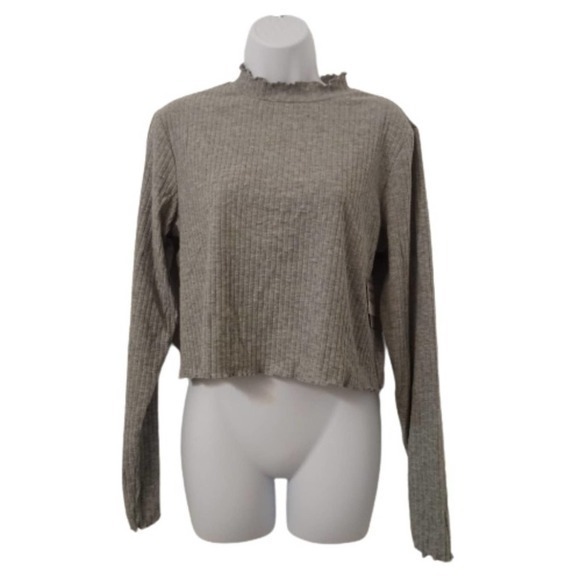 BP Ruffle Ribbed Collared Sweater Gray XLarge - Picture 2 of 5